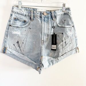 One Teaspoon Bandits High Waist Denim Shorts - Fleetwood Blue Painted Artiste